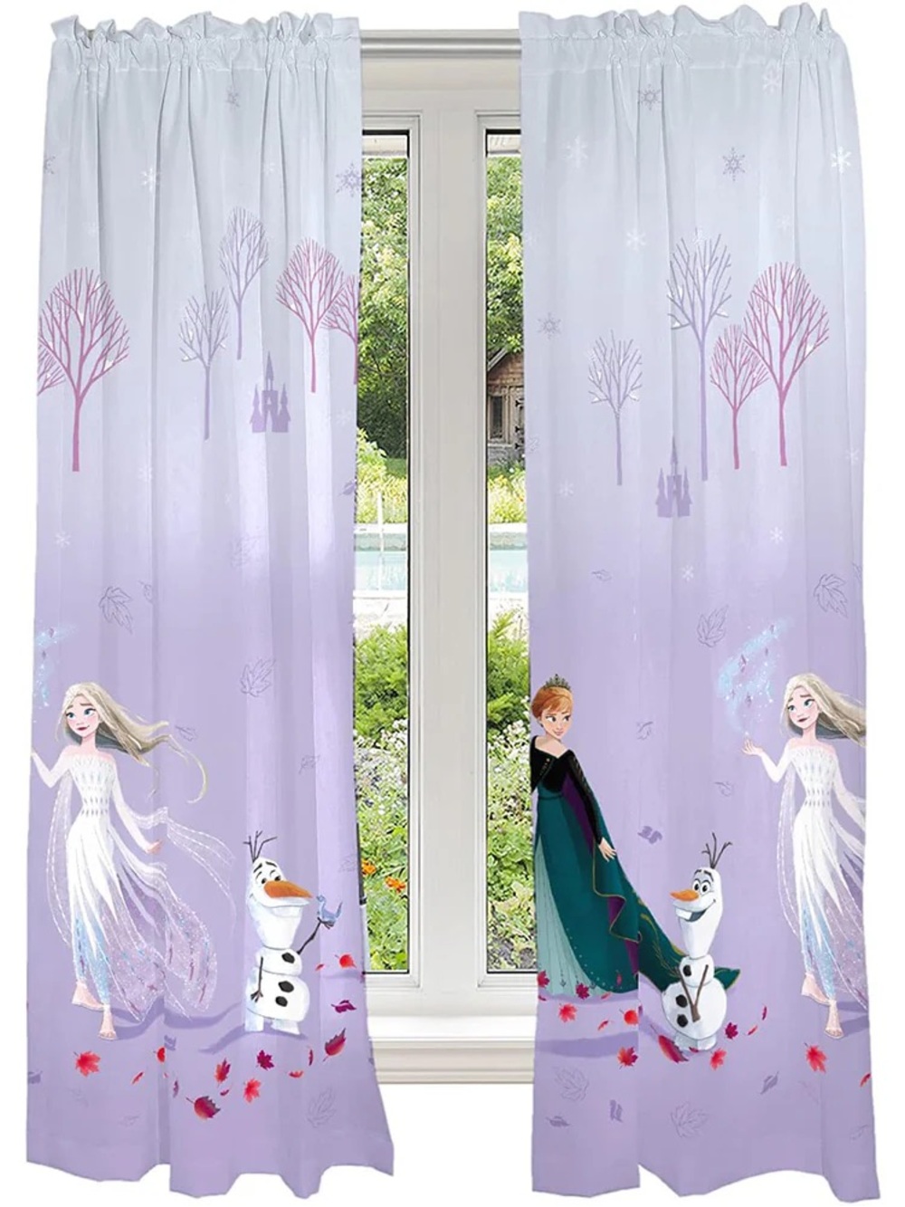 Frozen II Purple Kids Curtains Drapes with Elsa, Anna & Olaf 41" (W) X 63" (L)